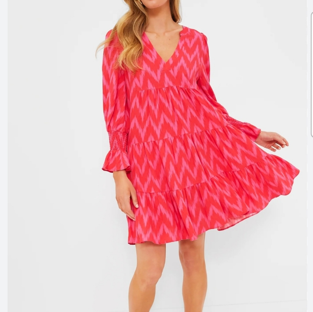 Tuckernuck Dress Tiered Kenzo Ikat Pink Red Long Sleeve
